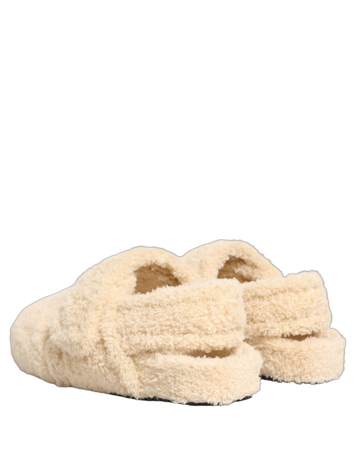 Men’s Dolce &amp; Gabbana Beige Faux Fur Flats Men Slides Sandals Shoes