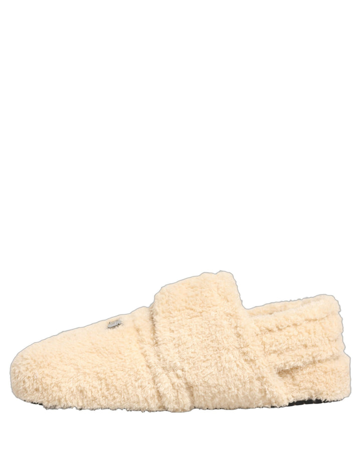 Men’s Dolce &amp; Gabbana Beige Faux Fur Flats Men Slides Sandals Shoes