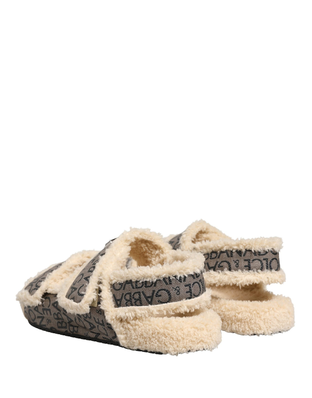 Men’s Dolce &amp; Gabbana Beige Faux Fur Logo Print Flats Sandals Shoes