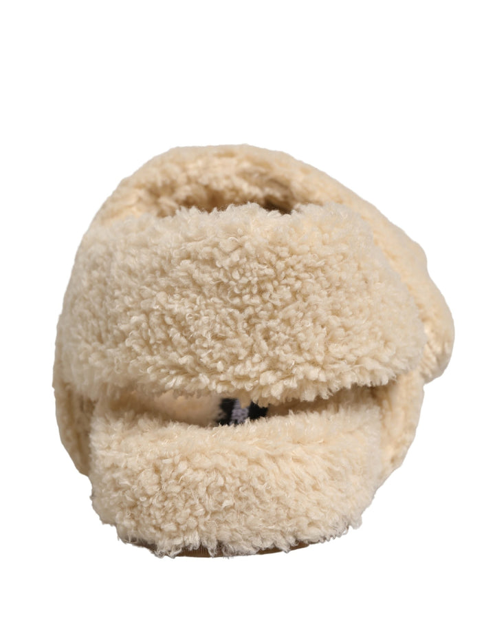 Men’s Dolce &amp; Gabbana Beige Faux Fur Slides Men Flats Sandals Shoes