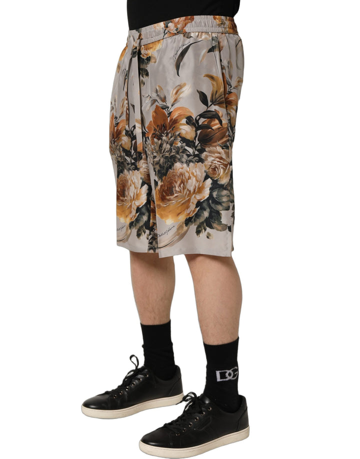 Men’s Dolce &amp; Gabbana Beige Floral Print Silk Men Bermuda Shorts