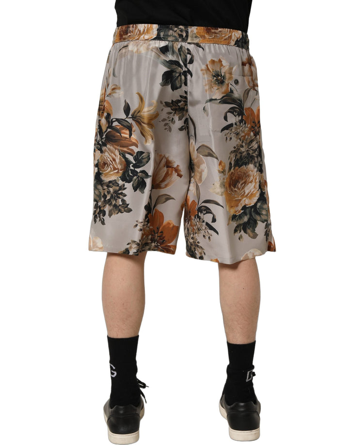 Men’s Dolce &amp; Gabbana Beige Floral Print Silk Men Bermuda Shorts