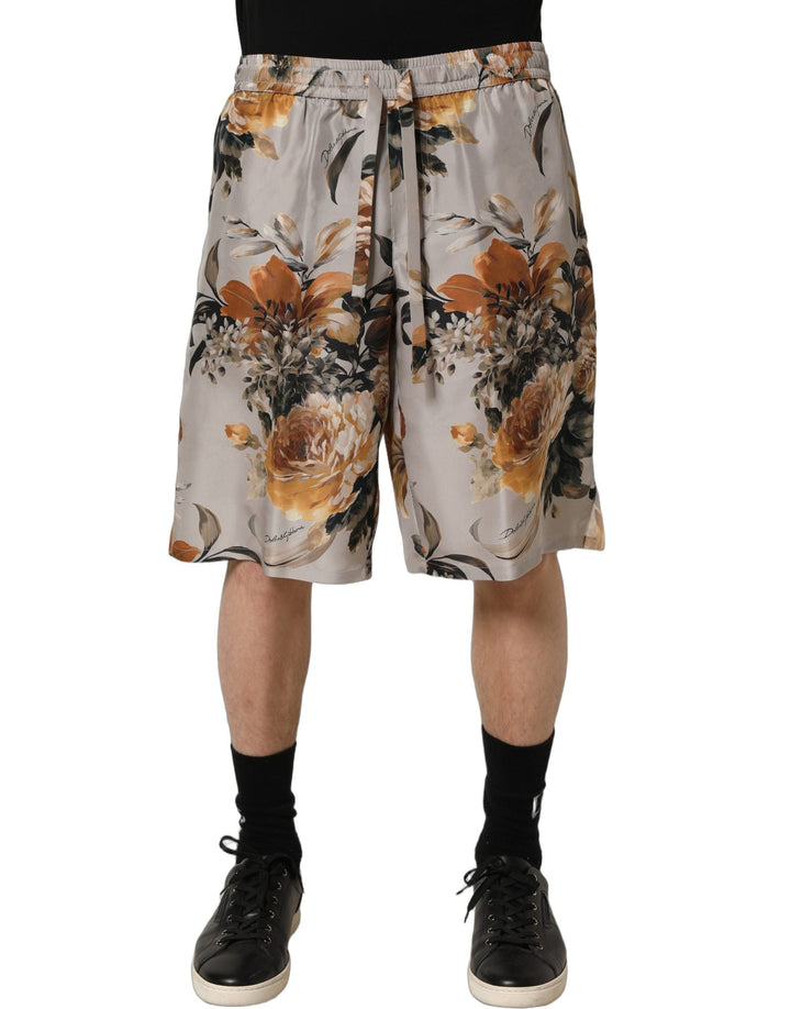 Men’s Dolce &amp; Gabbana Beige Floral Print Silk Men Bermuda Shorts