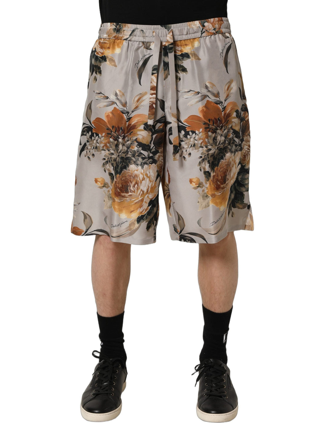Men’s Dolce &amp; Gabbana Beige Floral Print Silk Men Bermuda Shorts