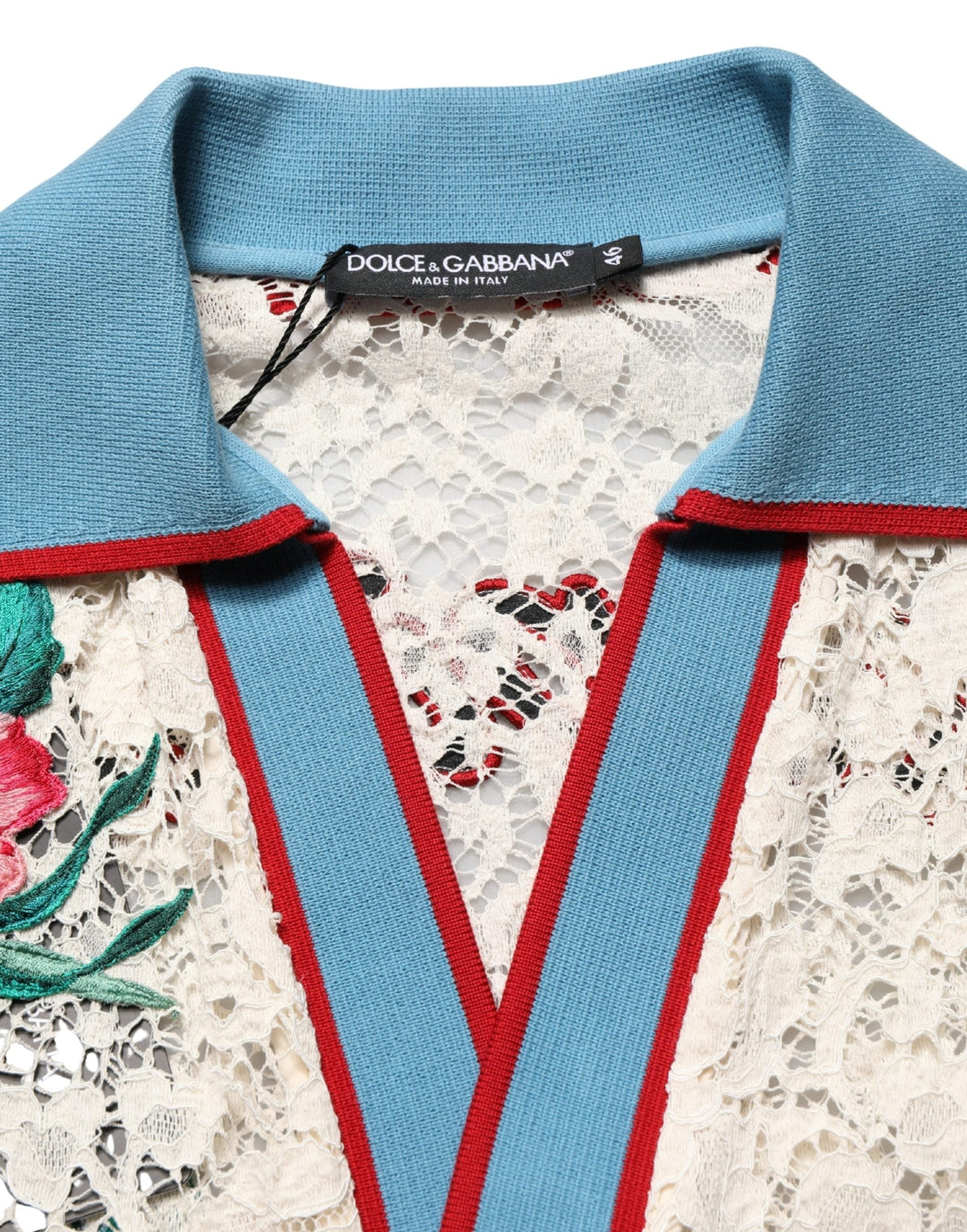 Dolce &amp; Gabbana Beige Floral Tennis Club Lace Polo T-shirt