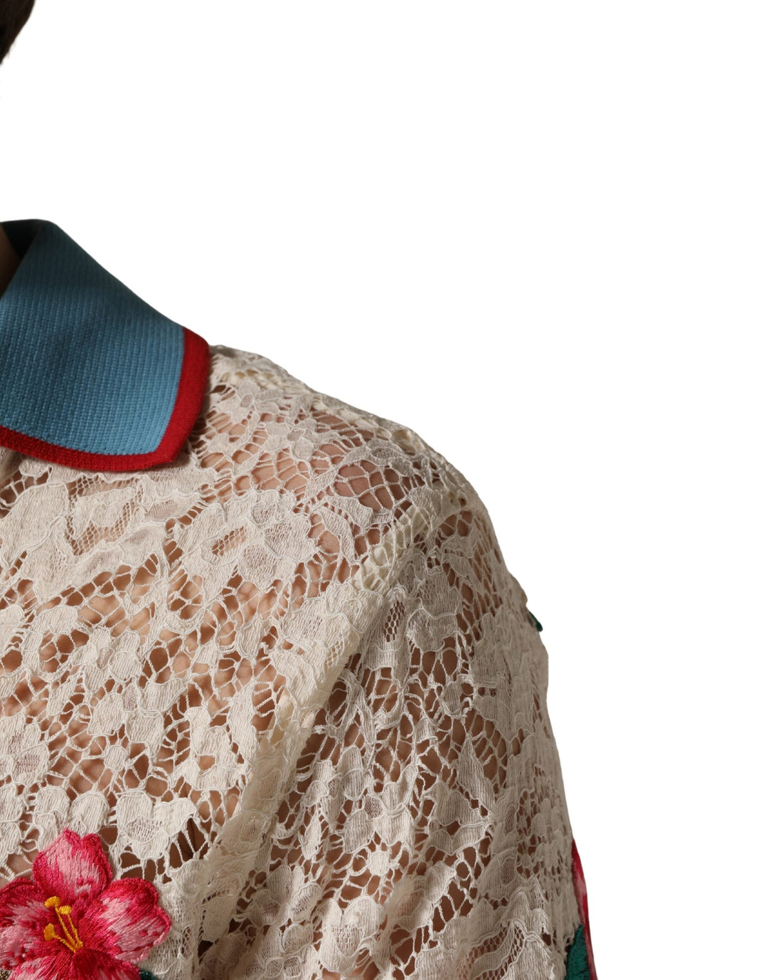 Dolce &amp; Gabbana Beige Floral Tennis Club Lace Polo T-shirt