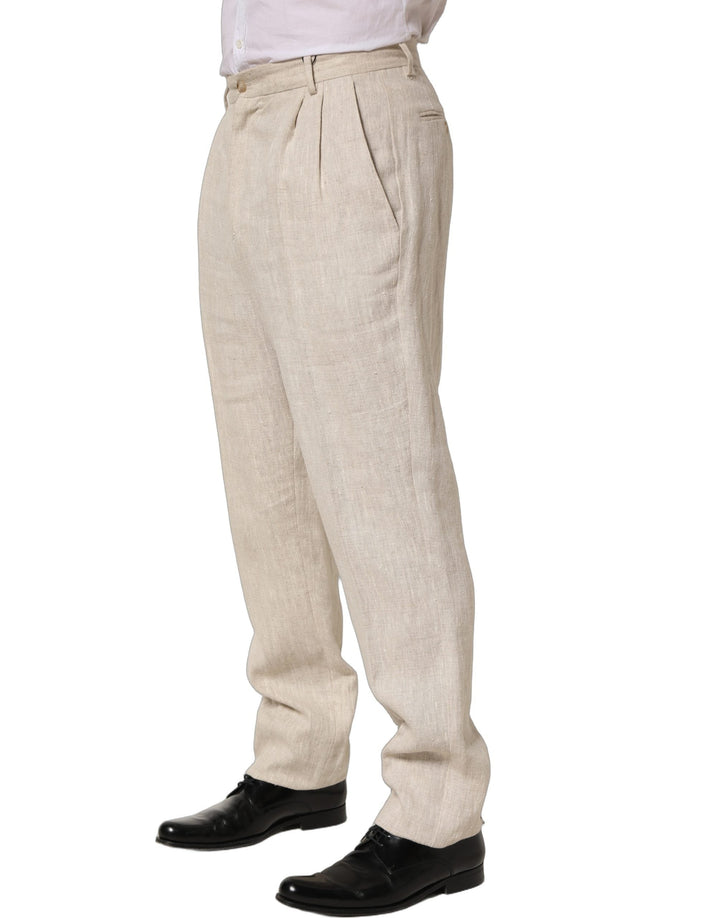 Men’s Dolce &amp; Gabbana Beige Linen Tapered Men Dress Trouser Pants