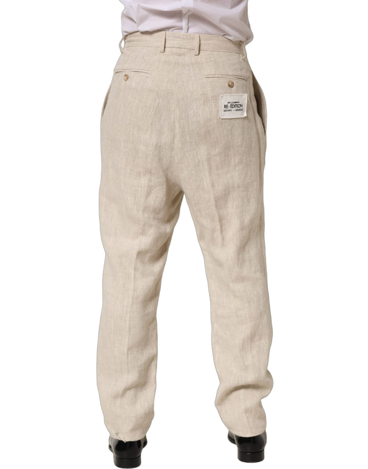 Men’s Dolce &amp; Gabbana Beige Linen Tapered Men Dress Trouser Pants