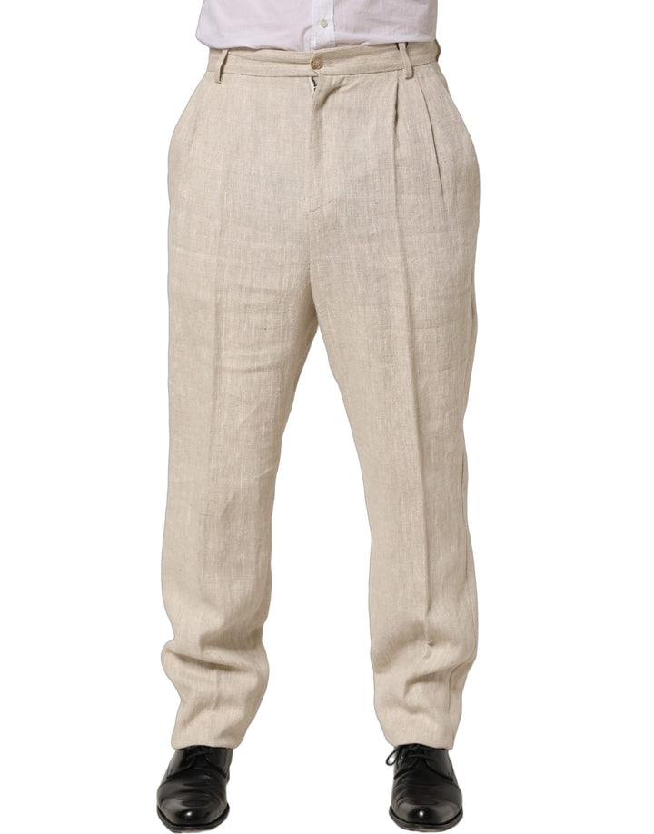 Men’s Dolce &amp; Gabbana Beige Linen Tapered Men Dress Trouser Pants