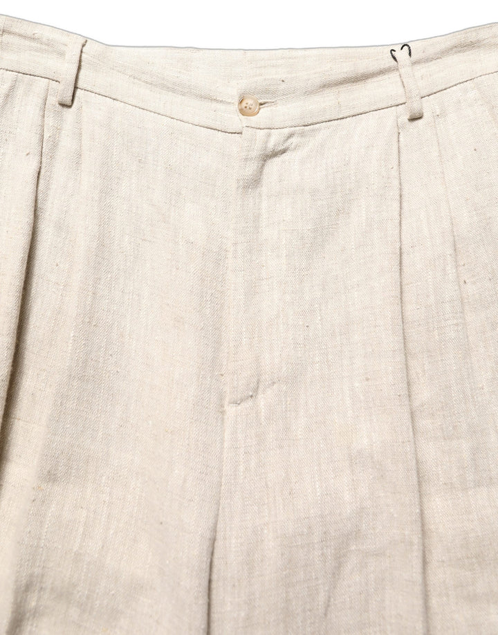 Men’s Dolce &amp; Gabbana Beige Linen Tapered Men Dress Trouser Pants
