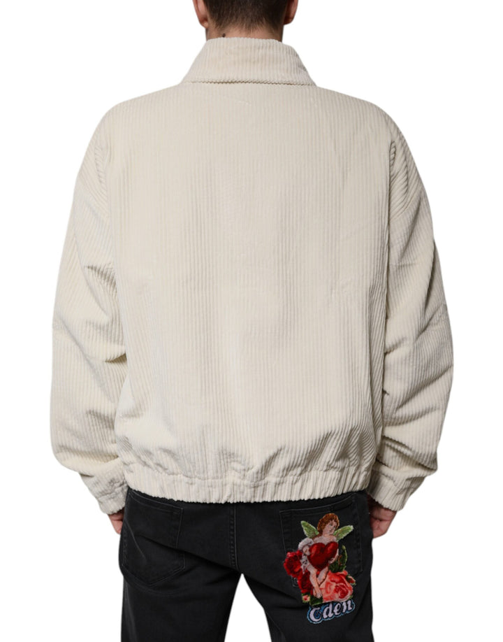 Dolce &amp; Gabbana Beige Logo Applique Cotton Corduroy Full Zip Jacket
