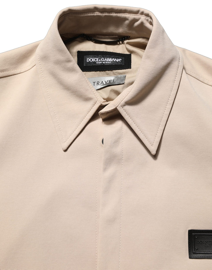 Men’s Dolce &amp; Gabbana Beige Logo Overshirt Cotton Men Casual Shirt
