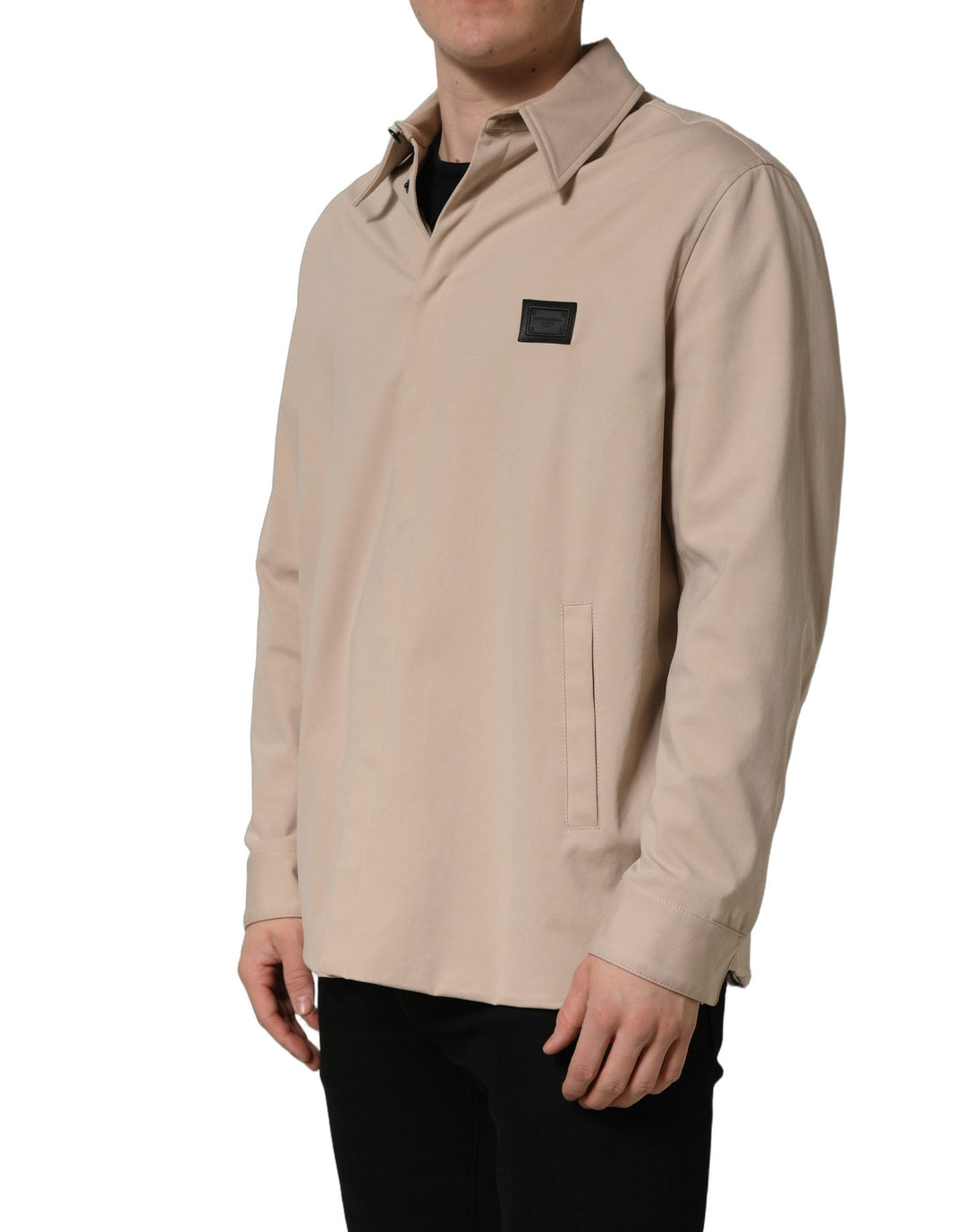 Men’s Dolce &amp; Gabbana Beige Logo Overshirt Cotton Men Casual Shirt