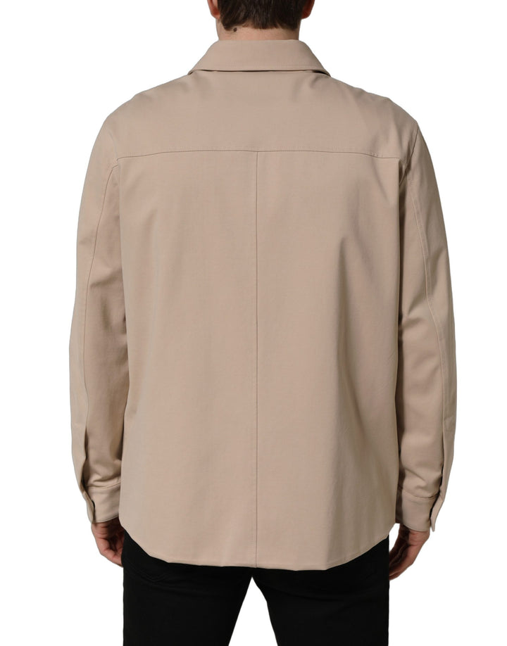 Men’s Dolce &amp; Gabbana Beige Logo Overshirt Cotton Men Casual Shirt