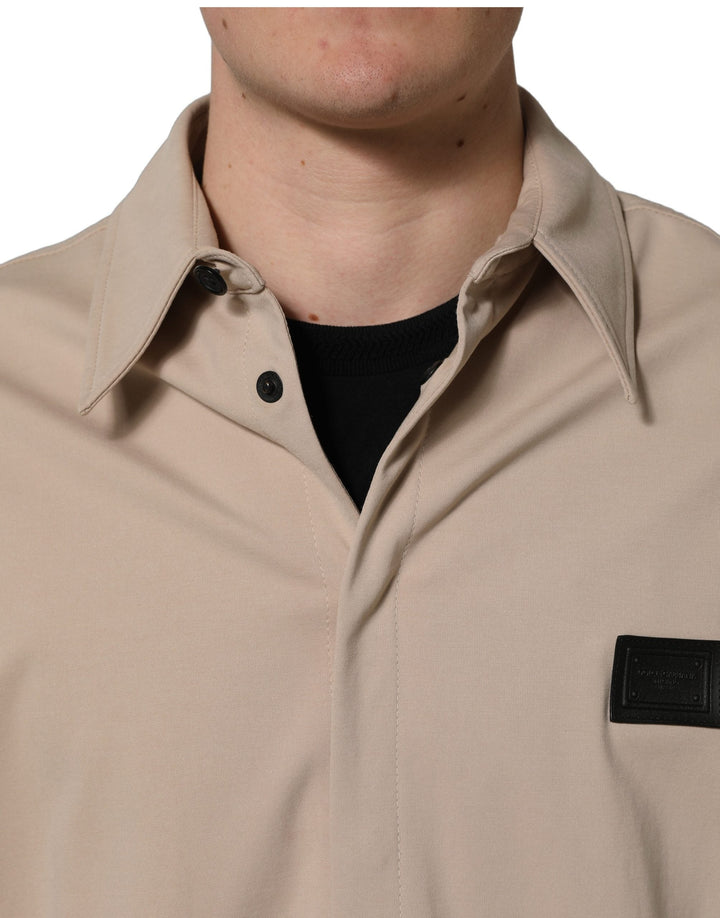 Men’s Dolce &amp; Gabbana Beige Logo Overshirt Cotton Men Casual Shirt