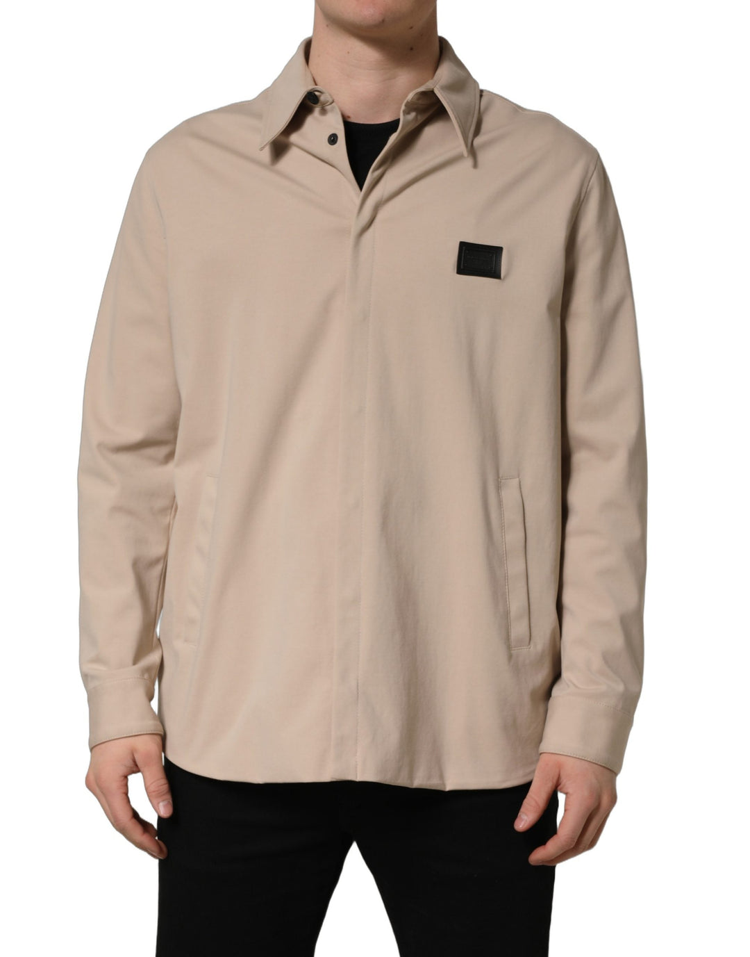 Men’s Dolce &amp; Gabbana Beige Logo Overshirt Cotton Men Casual Shirt