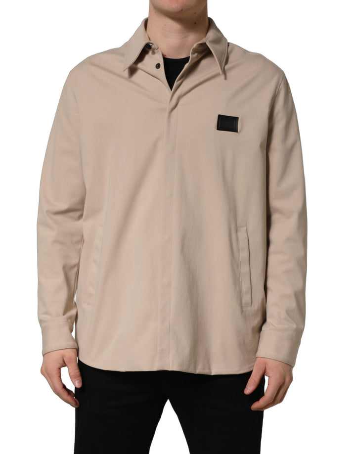 Men’s Dolce &amp; Gabbana Beige Logo Overshirt Cotton Men Casual Shirt