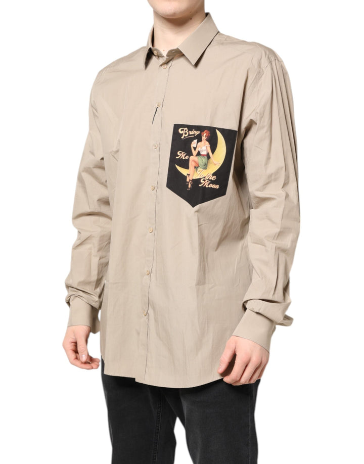 Dolce &amp; Gabbana Beige Pin Up Print Martini Men Casual Shirt