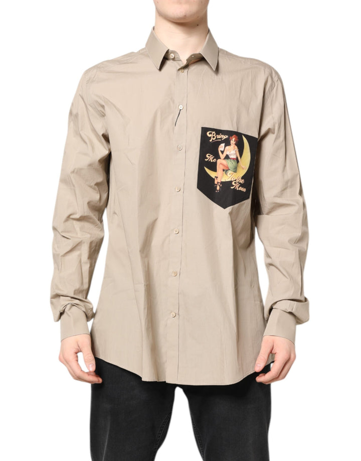 Dolce &amp; Gabbana Beige Pin Up Print Martini Men Casual Shirt