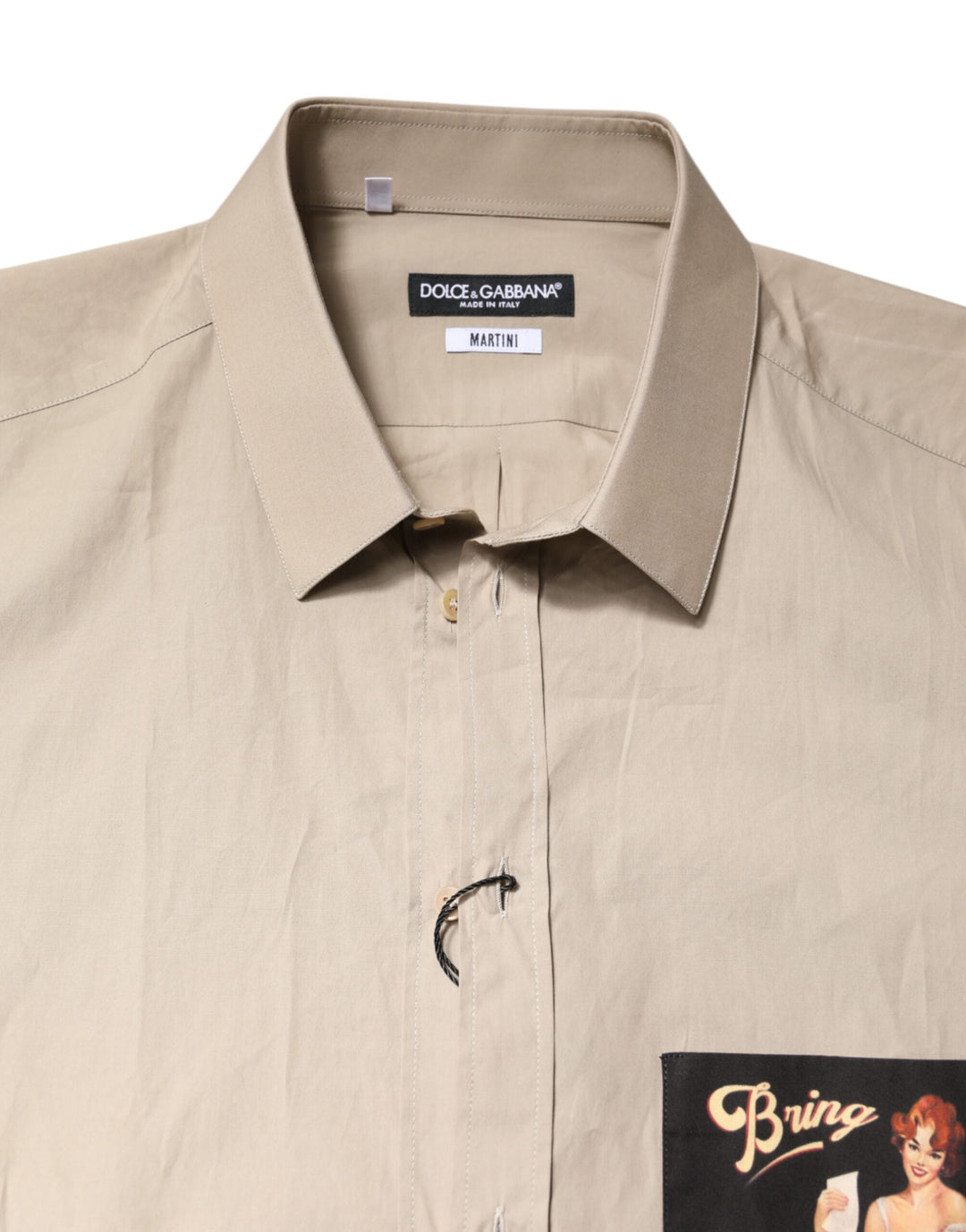Dolce &amp; Gabbana Beige Pin Up Print Martini Men Casual Shirt