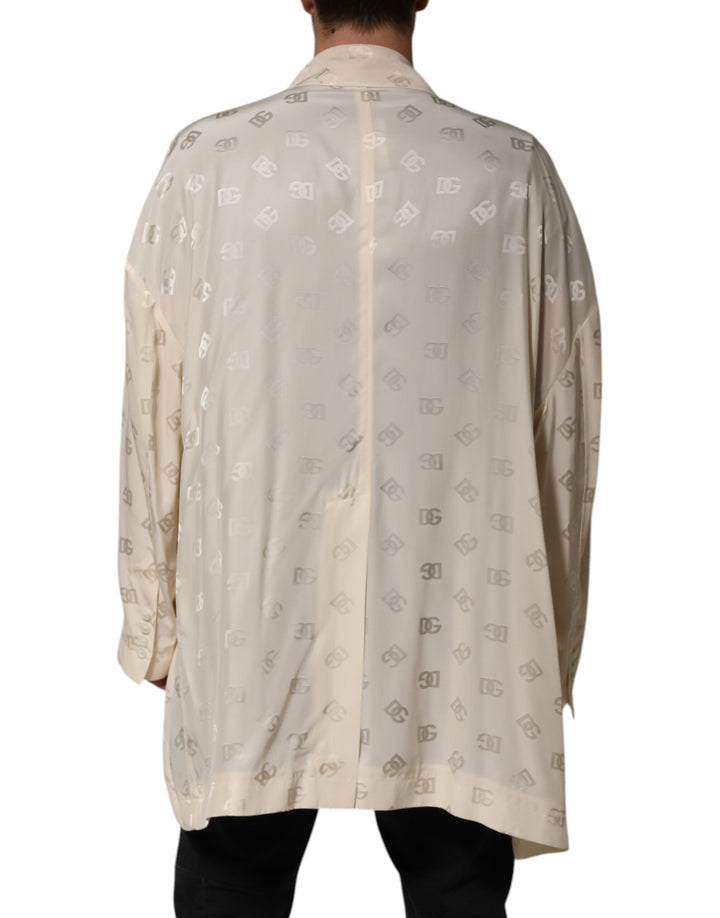 Men’s Dolce &amp; Gabbana Beige Polyester Logo Monogram Coat Jacket