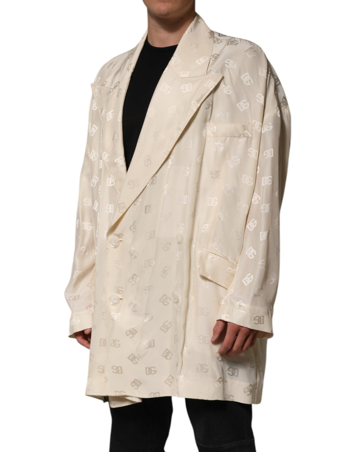 Men’s Dolce &amp; Gabbana Beige Polyester Logo Monogram Coat Jacket