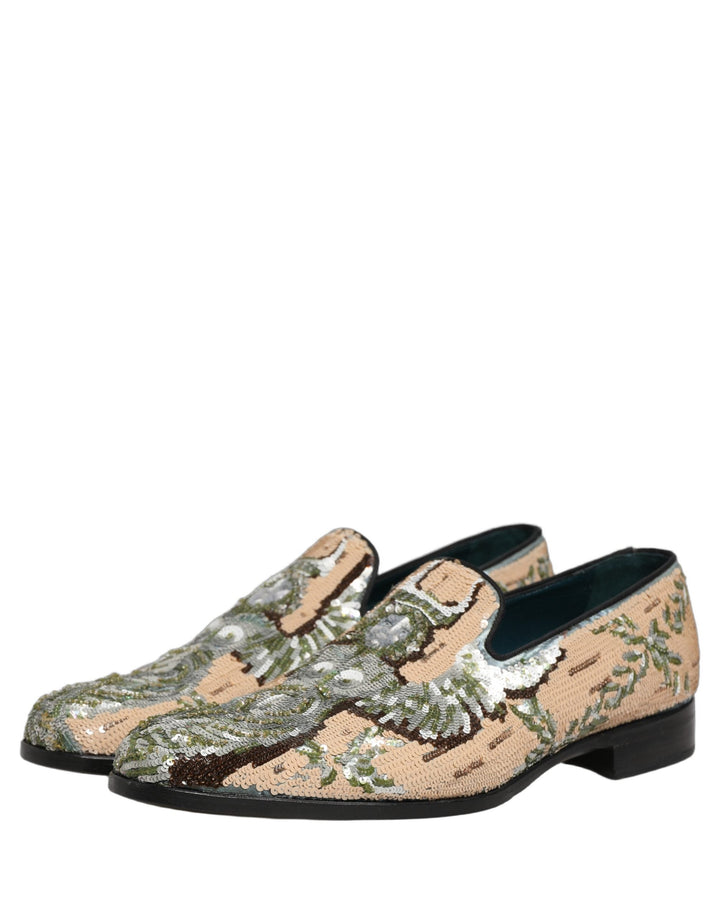 Men’s Dolce &amp; Gabbana Beige Sequin Embroidery Dress Loafers Shoes