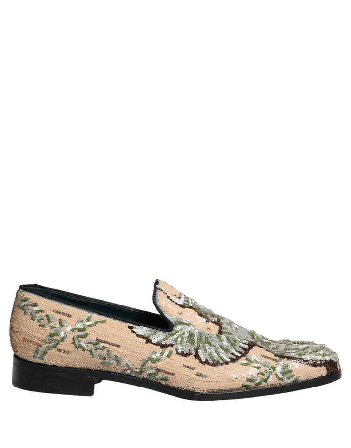Men’s Dolce &amp; Gabbana Beige Sequin Embroidery Dress Loafers Shoes