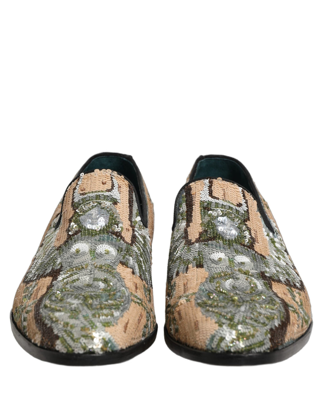Men’s Dolce &amp; Gabbana Beige Sequin Embroidery Dress Loafers Shoes