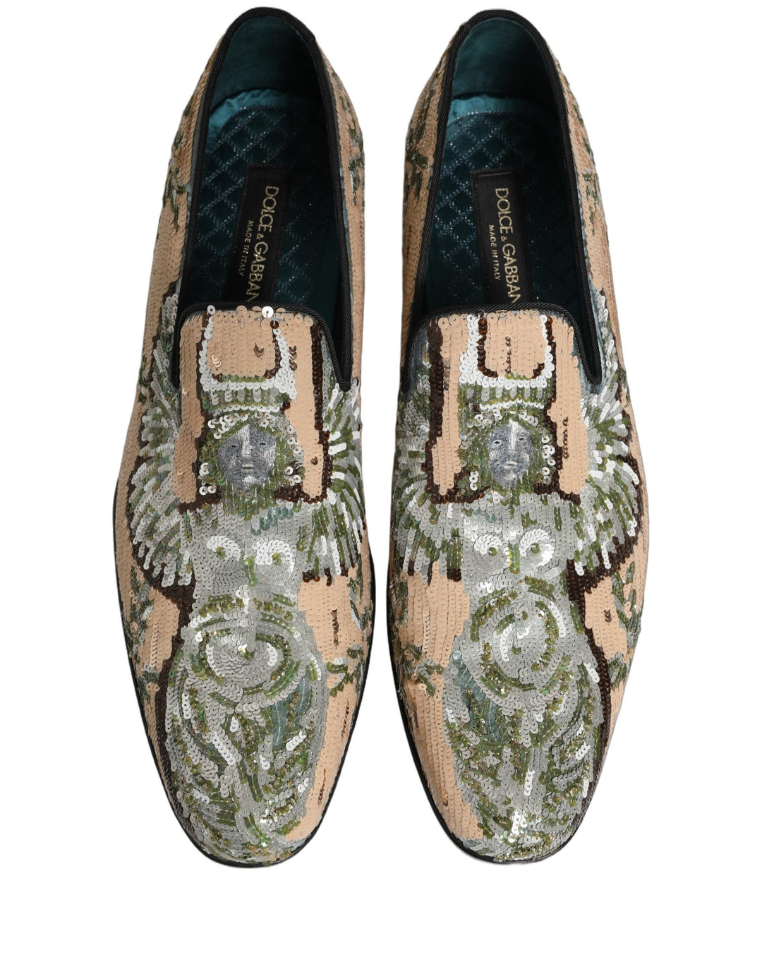 Men’s Dolce &amp; Gabbana Beige Sequin Embroidery Dress Loafers Shoes
