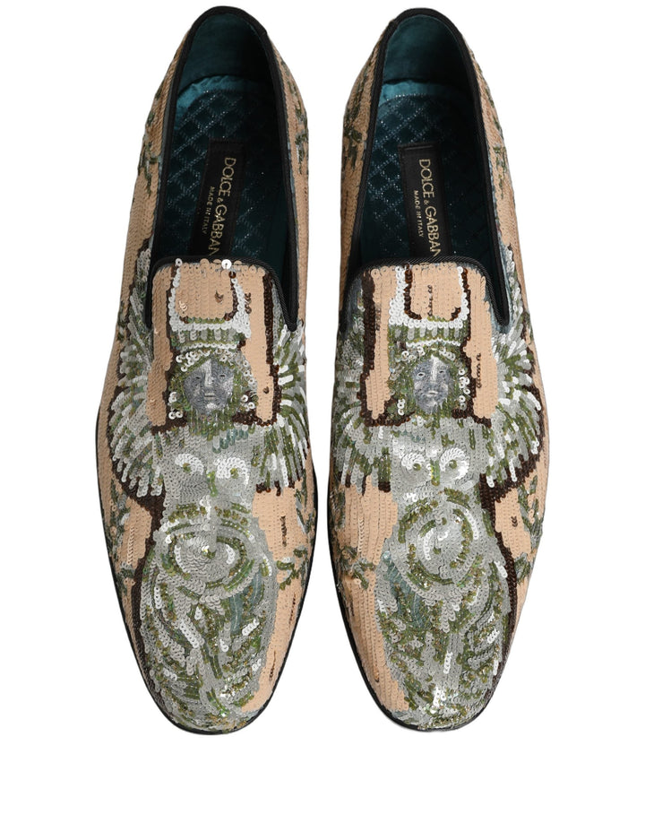 Men’s Dolce &amp; Gabbana Beige Sequin Embroidery Dress Loafers Shoes