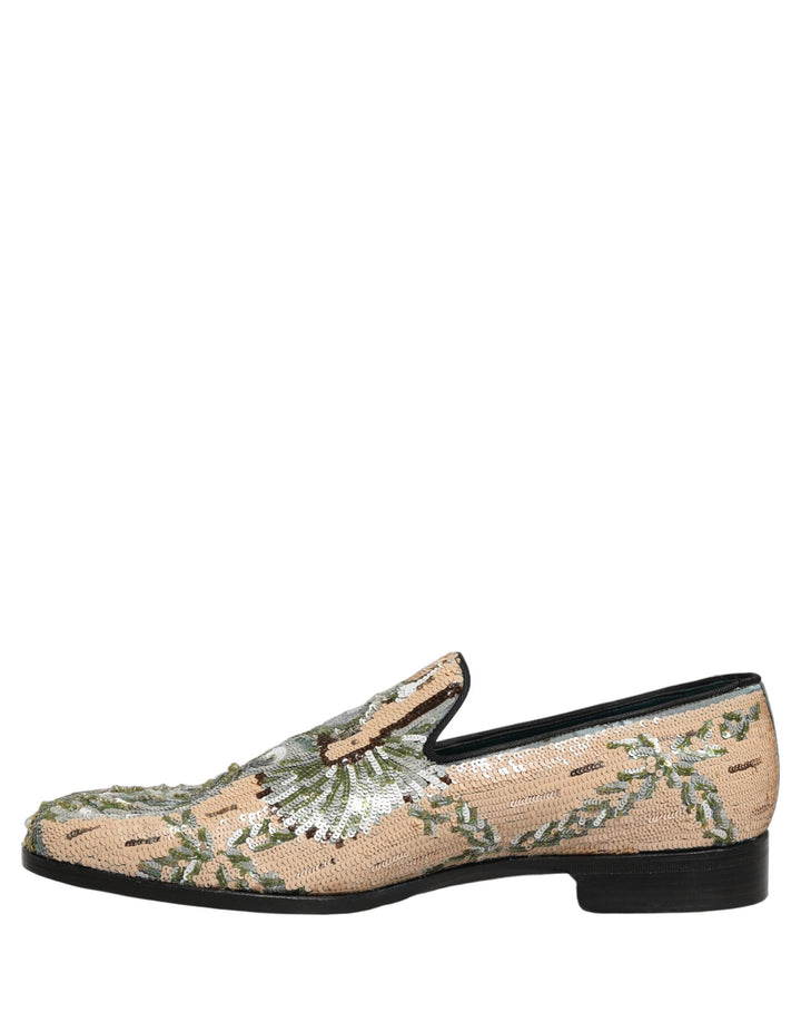 Men’s Dolce &amp; Gabbana Beige Sequin Embroidery Dress Loafers Shoes