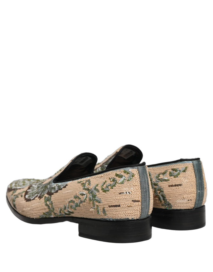 Men’s Dolce &amp; Gabbana Beige Sequin Embroidery Dress Loafers Shoes