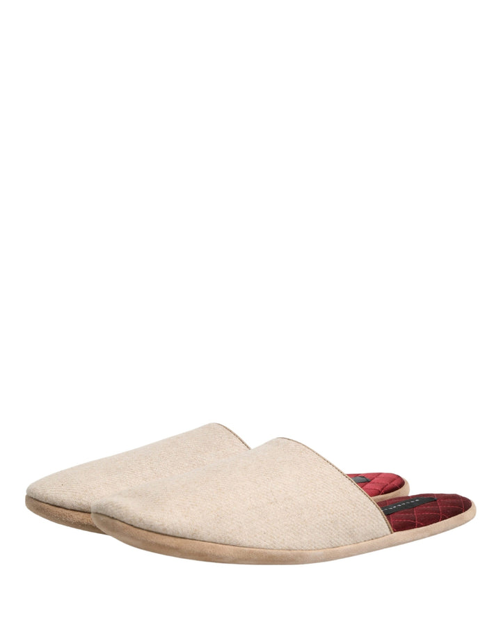 Men’s Dolce &amp; Gabbana Beige Shetland Wool Red Quilted Slippers Shoes