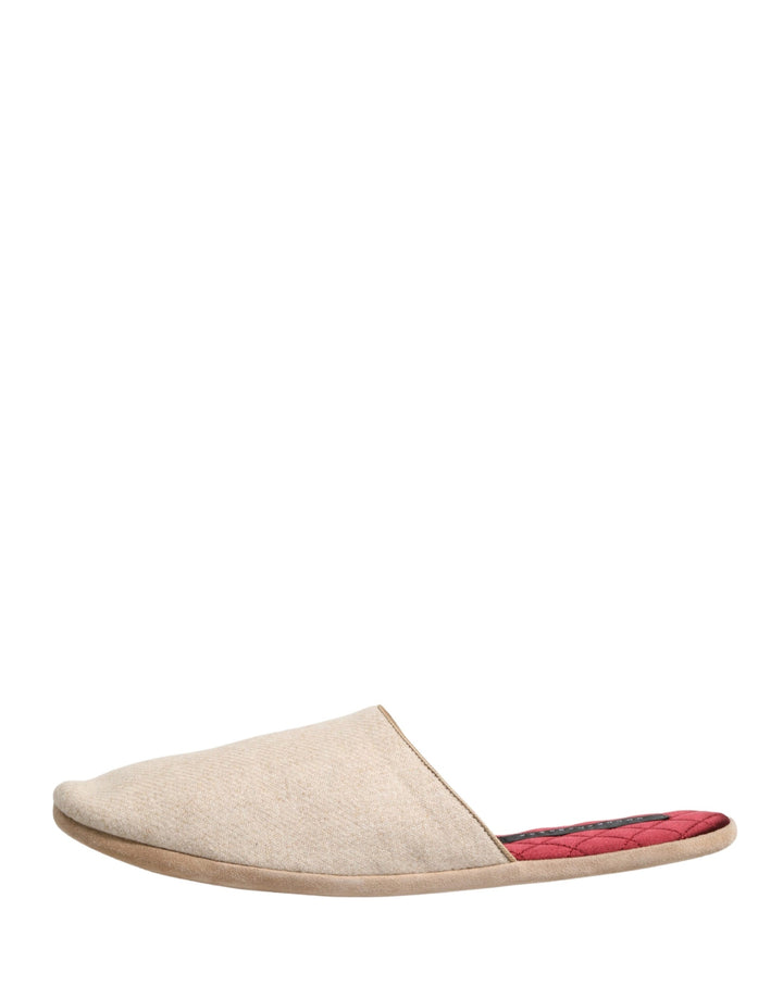 Men’s Dolce &amp; Gabbana Beige Shetland Wool Red Quilted Slippers Shoes