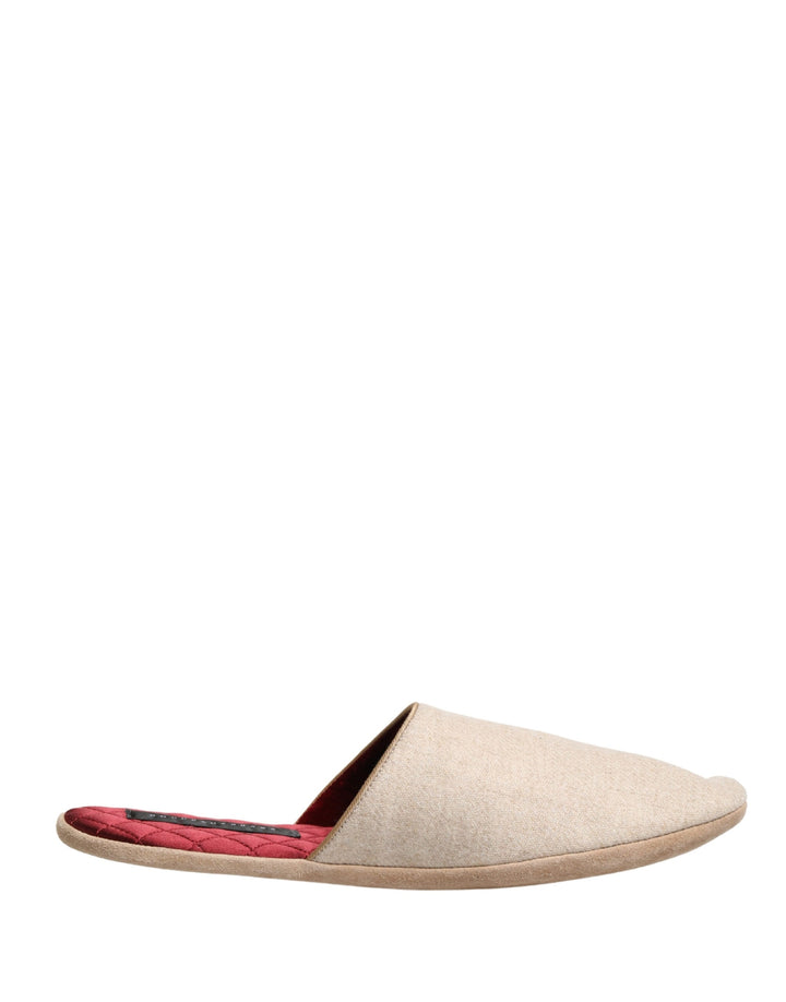 Men’s Dolce &amp; Gabbana Beige Shetland Wool Red Quilted Slippers Shoes