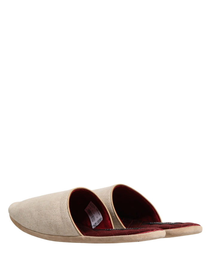 Men’s Dolce &amp; Gabbana Beige Shetland Wool Red Quilted Slippers Shoes