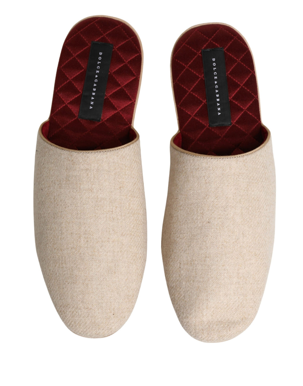 Men’s Dolce & Gabbana Beige Shetland Wool Red Quilted Slippers Shoes