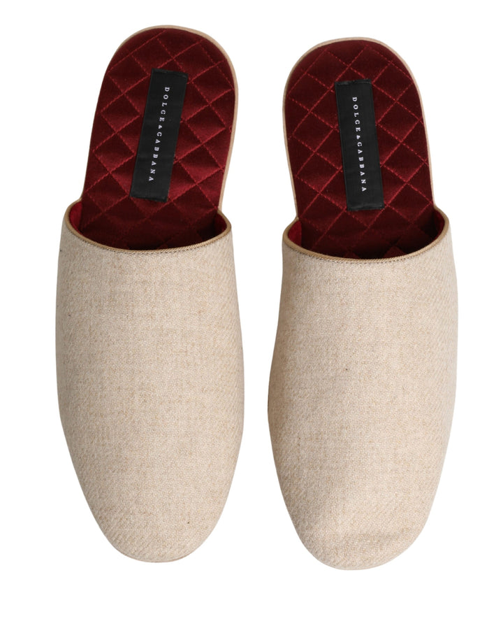 Men’s Dolce &amp; Gabbana Beige Shetland Wool Red Quilted Slippers Shoes