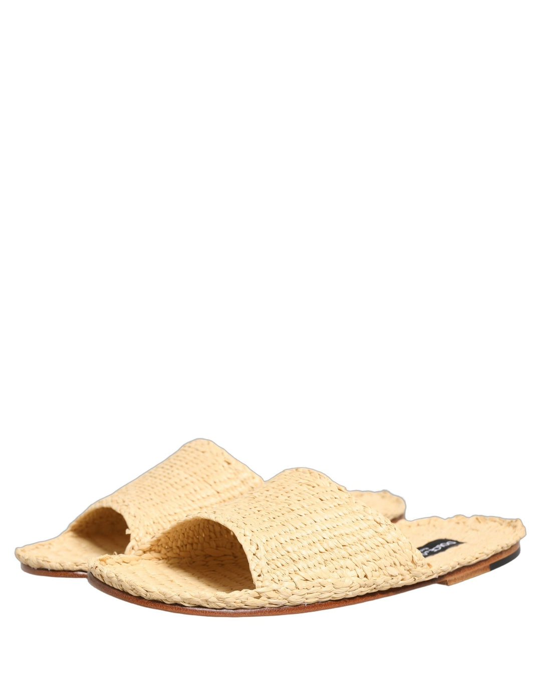 Men’s Dolce &amp; Gabbana Beige Straw Raffia Slides Sandals Flats Shoes