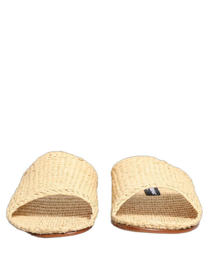 Men’s Dolce &amp; Gabbana Beige Straw Raffia Slides Sandals Flats Shoes