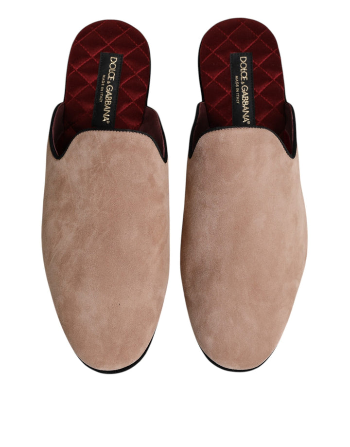 Men’s Dolce &amp; Gabbana Beige Suede Leather Slides Flat Slipper Shoes