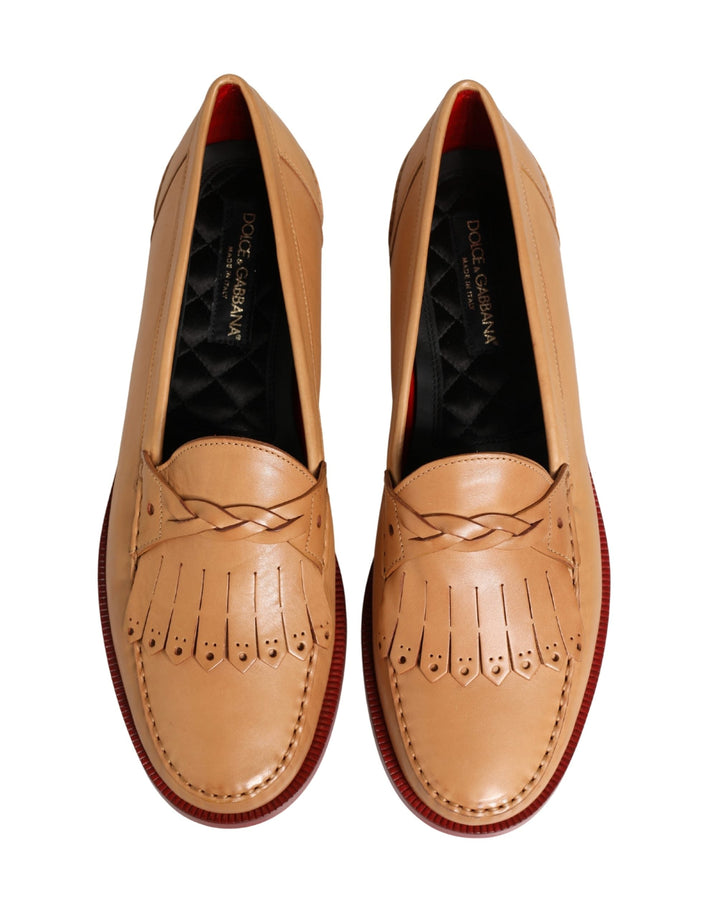 Men’s Dolce &amp; Gabbana Beige Tassel Leather Men Slip on Loafers Shoes
