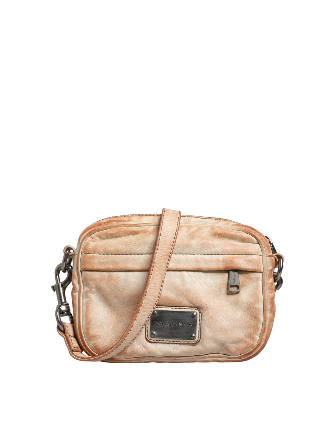 Men’s Dolce &amp; Gabbana Beige Vintage Leather Logo Plaque Shoulder Borse Men Bag