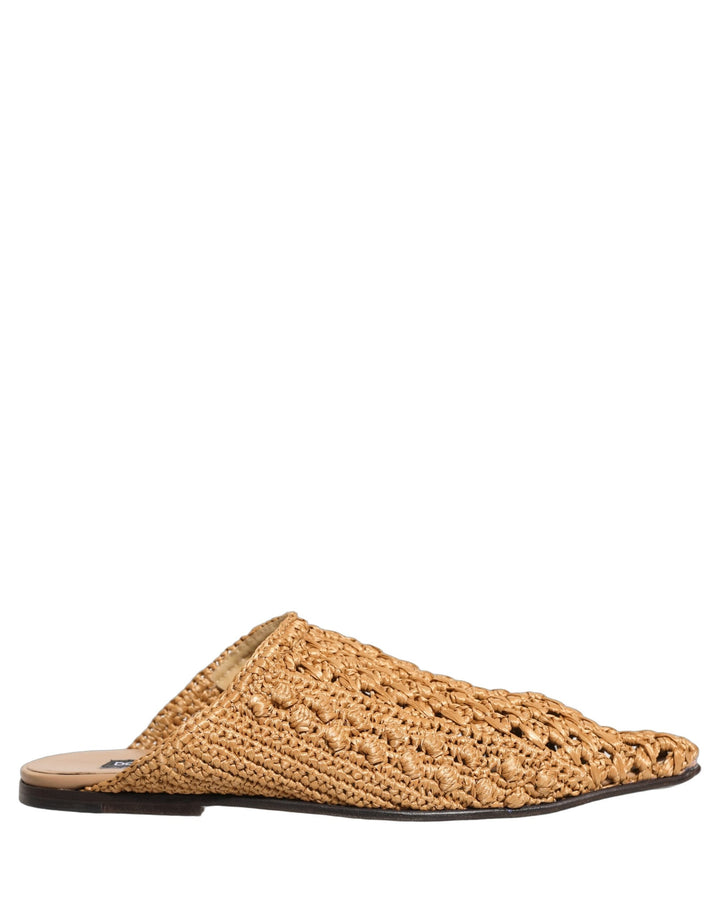 Men’s Dolce &amp; Gabbana Beige Woven Straw Slides Sandals Flats Shoes