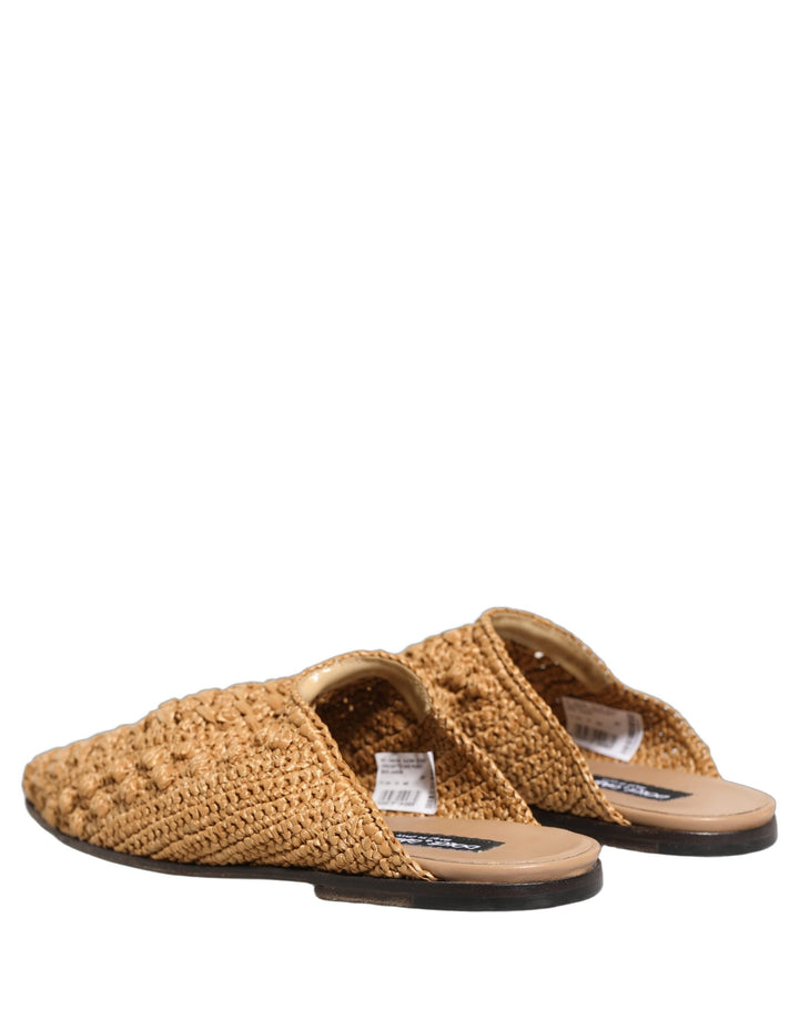 Men’s Dolce &amp; Gabbana Beige Woven Straw Slides Sandals Flats Shoes