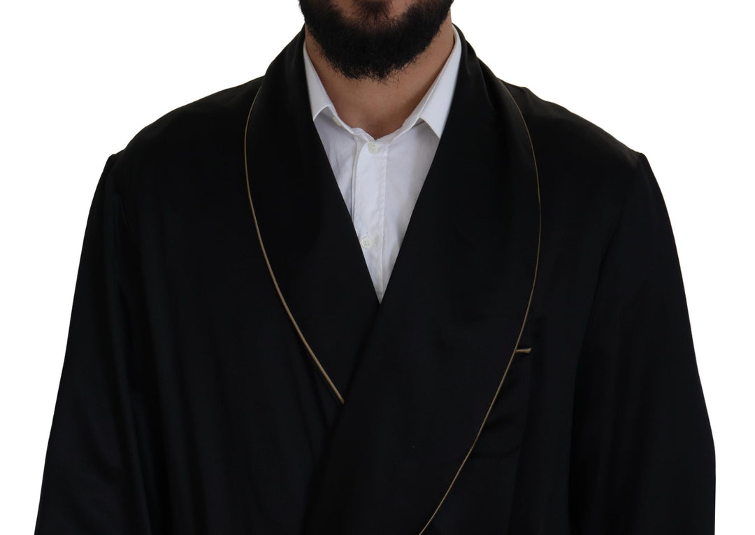 Men’s Dolce &amp; Gabbana Black 100% Silk Robe Coat Wrap Jacket