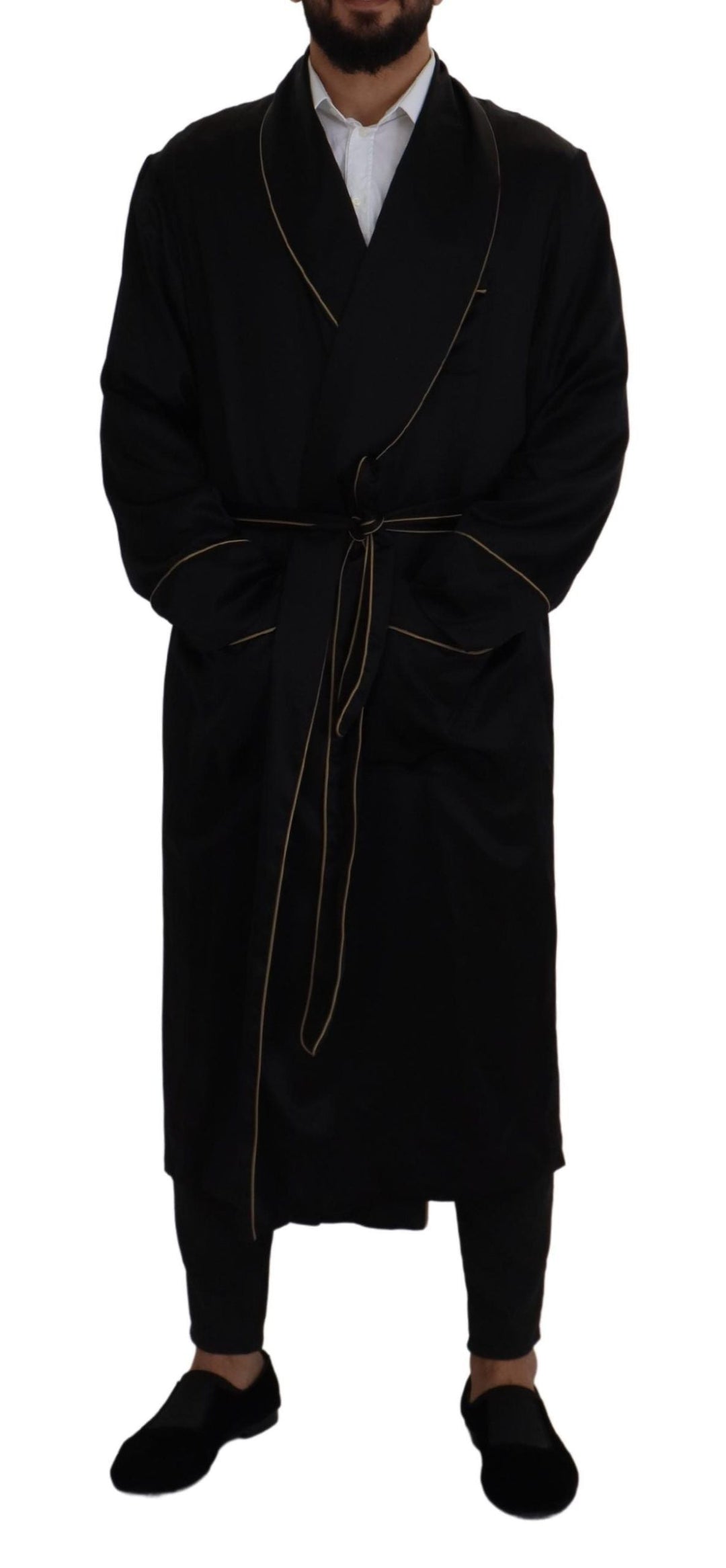 Men’s Dolce &amp; Gabbana Black 100% Silk Robe Coat Wrap Jacket
