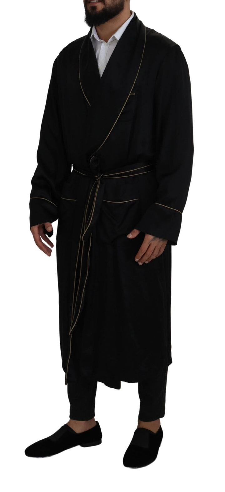 Men’s Dolce &amp; Gabbana Black 100% Silk Robe Coat Wrap Jacket
