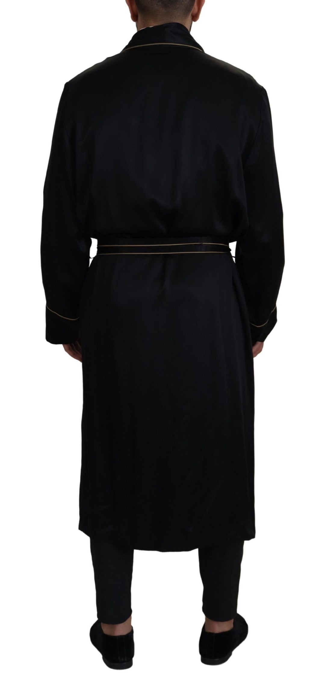 Men’s Dolce &amp; Gabbana Black 100% Silk Robe Coat Wrap Jacket